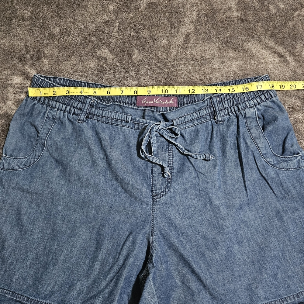 Gloria Vanderbilt Chambray Pullon Shorts Loosefit Blue Womens Large - Picture 7 of 9